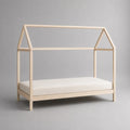 Lit cabane 90 x 200 cm bois massif de pin naturel cadre maison avec toit sommier à lattes structure rectangulaire sans rangement