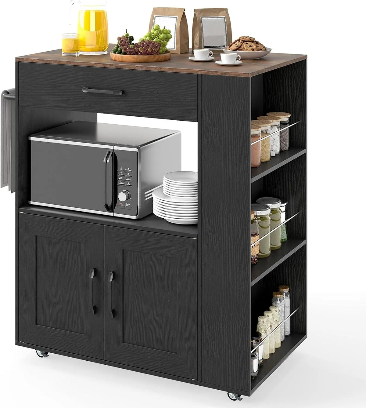 COSTWAY Armoire de rangement — avec tiroirs, verrouillable, avec roulettes, 46 × 75 × 90, 5 cm, noir
