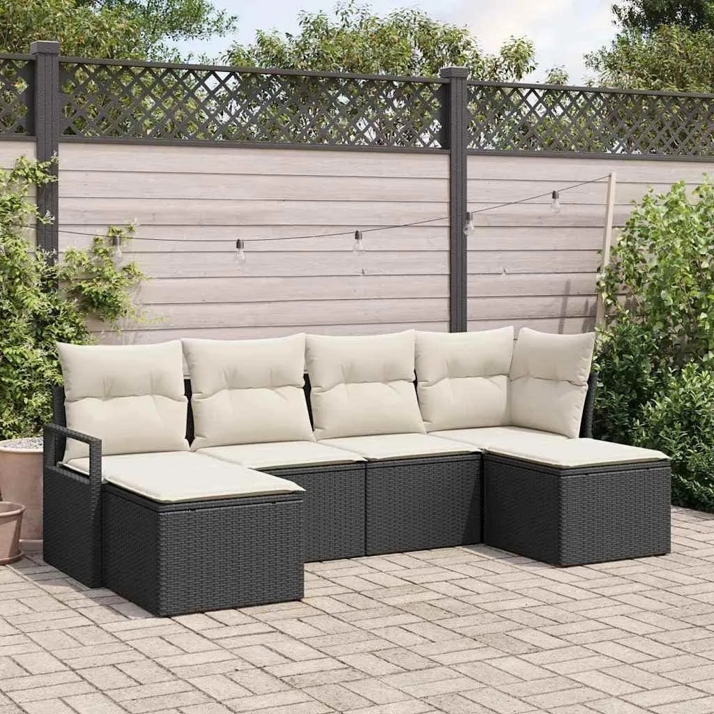 Ensemble de canapés modulaires 6 pièces en polyrotin noir pour: avec coussins, extensible