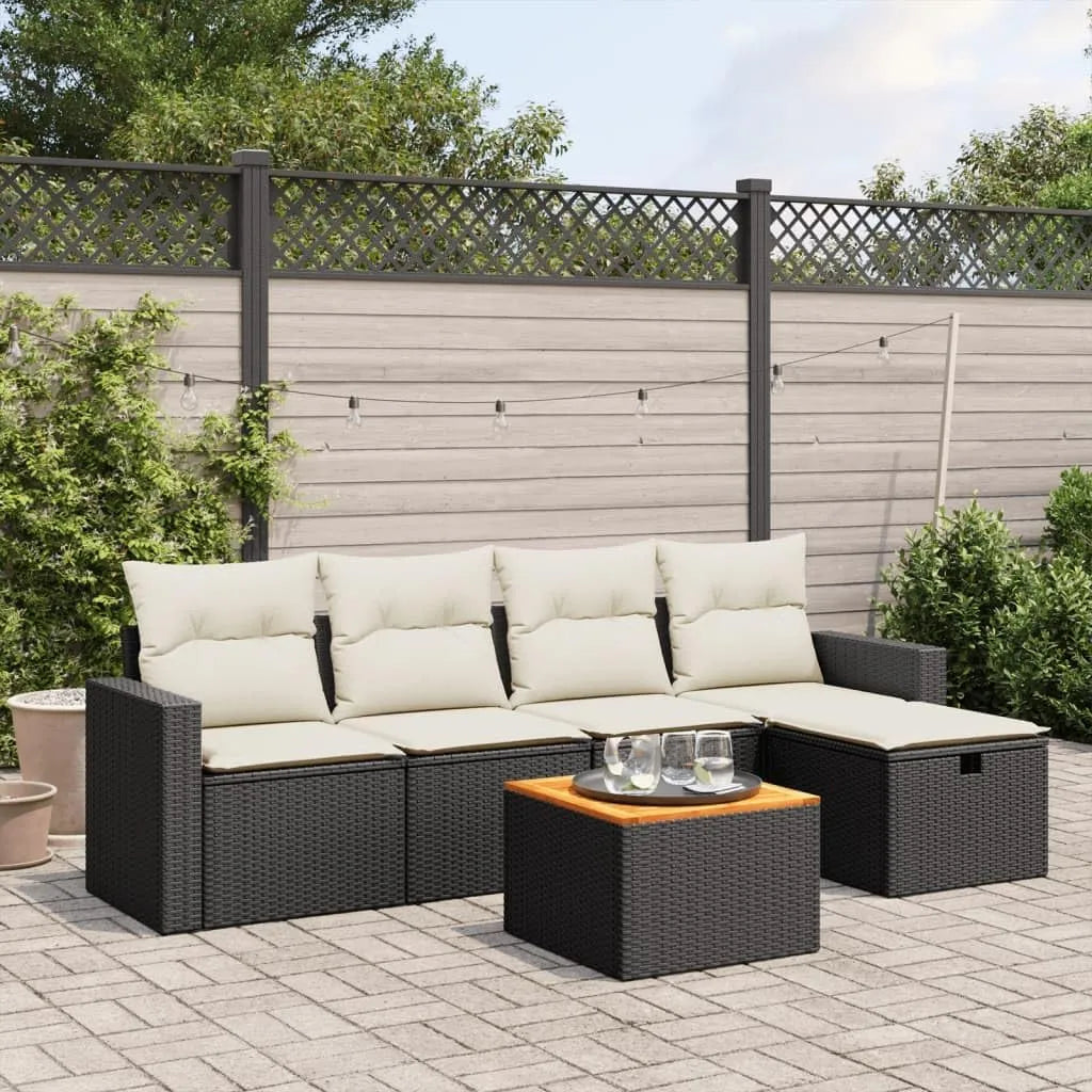 Ensemble de 6 canapés de jardin noirs — modulaire, en bois, en résine tressée