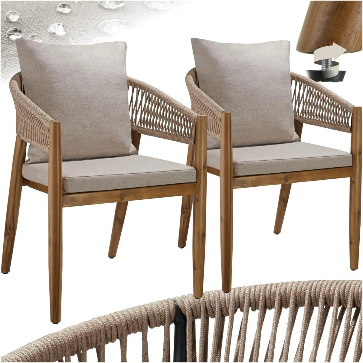tectake Chaises de jardin — en bois, avec accoudoirs, résistant aux intempéries, Lot de 2