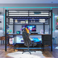 Lit superposé et lit mezzanine: avec tiroirs, avec étagères, avec bureau, avec port USB, 90 × 200, 140 × 200 cm, noir, avec éclairage LED