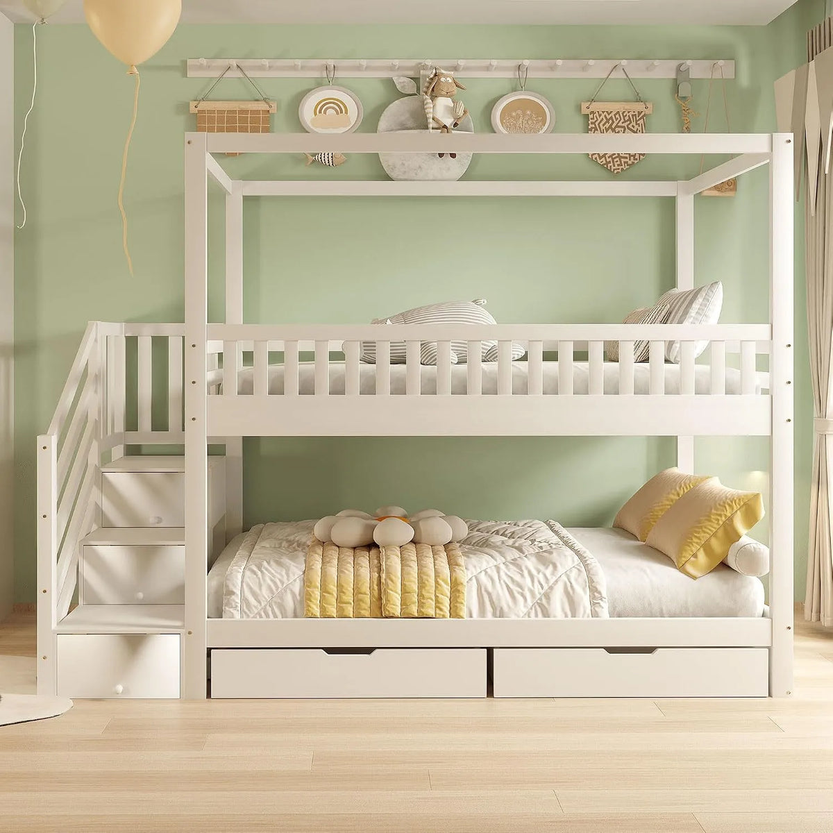 Barbecue — pour enfant, en bois, avec rangement, avec échelle, 90 × 200 cm, blanc, en bois massif, revêtement en tissu
