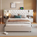Lit Coffre 140x200 cm avec Sommier à Lattes – affichage LED, 140 × 200 cm, beige, revêtement en velours
