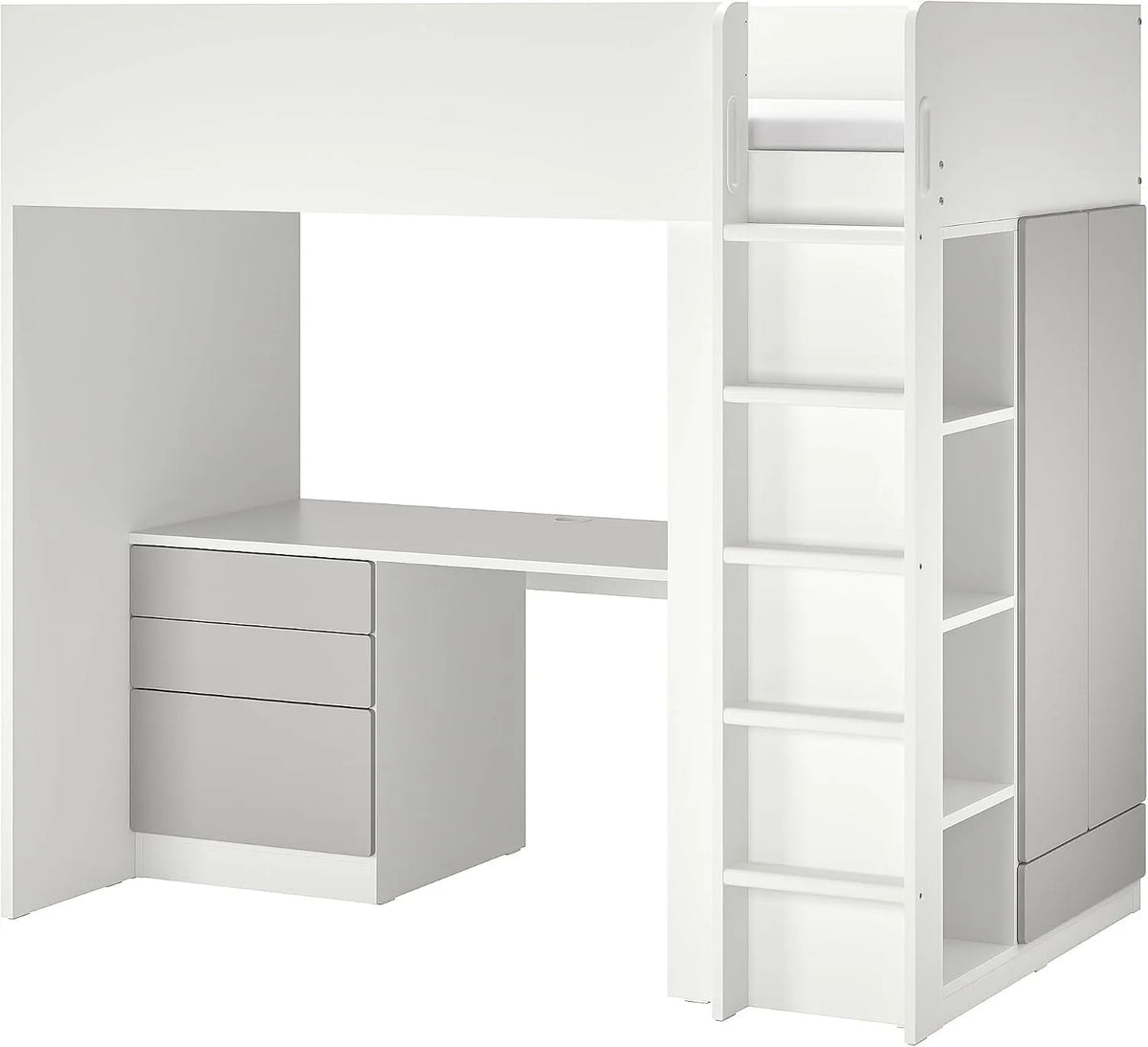 Bureau — avec Bibliothèque et étagère de rangements, avec bureau, 2 étagères, 90 × 200 cm, gris