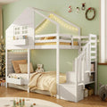 Lit superposé et lit mezzanine – pour enfant, avec rangement, avec escalier, avec barrière anti-chute, 90 × 200 cm, blanc, revêtement en tissu