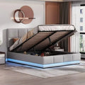 Lit double capitonné gris 140 x 200 cm avec lumières — en métal, avec rangement, réglable, affichage LED, 140 × 200 cm, hauteur réglable