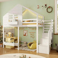 Lit mezzanine — pour enfant, en bois, avec rangement, avec escalier, 90 × 200 cm, blanc, en bois massif, revêtement en tissu
