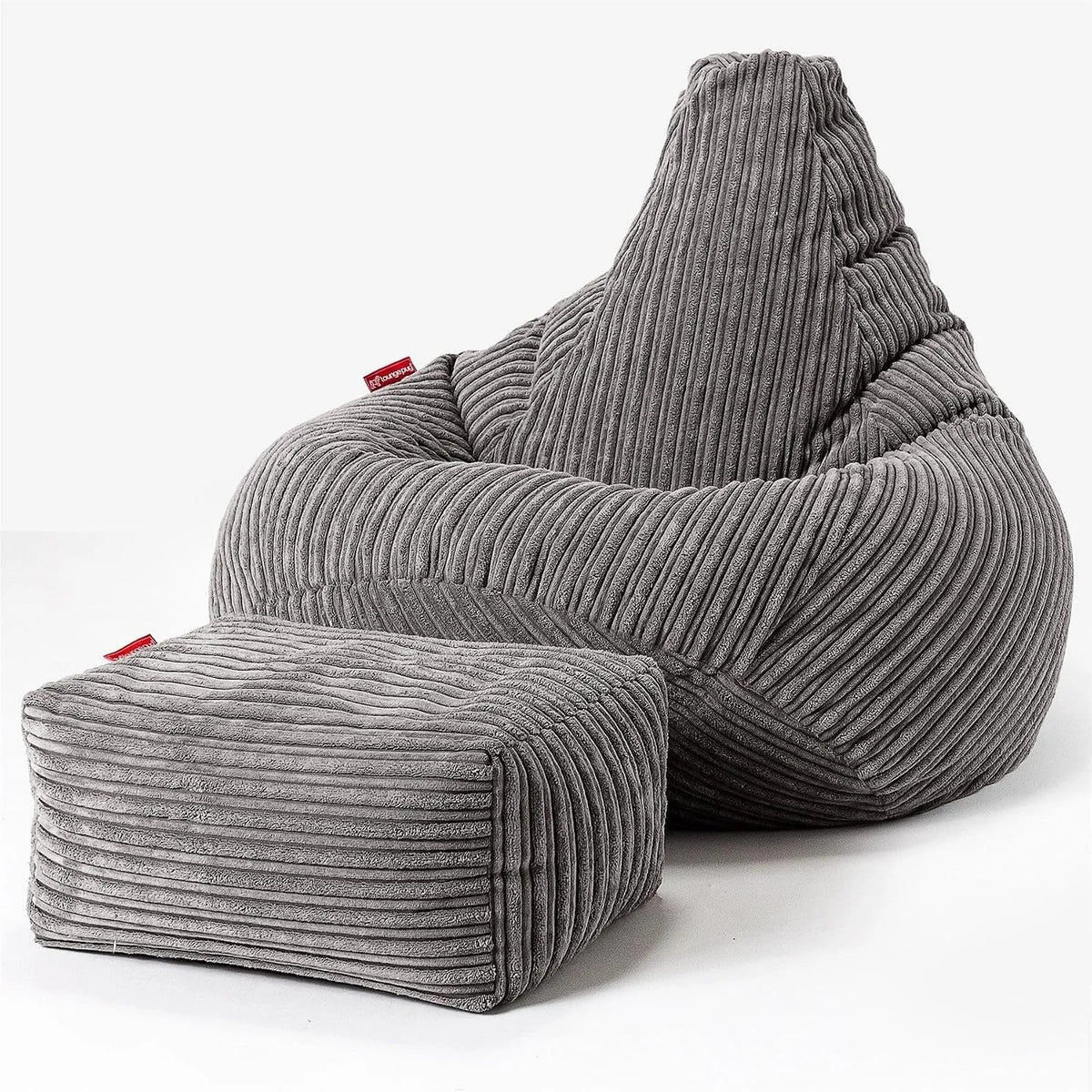 Lounge Pug Pouf Poire Gamer avec Repose-Pieds en Velours Côtelé — Anthracite, pour gaming, format portable