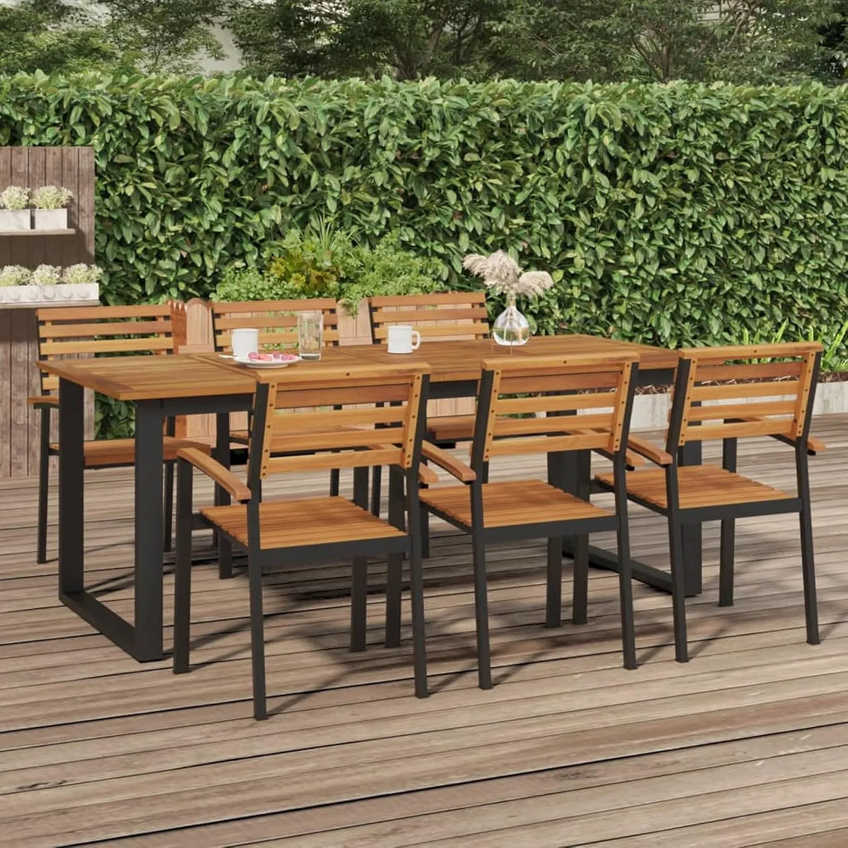 Table de jardin et table de terrasse et Pieds en Forme de U 200x90x75: en bois, 200 × 90 × 75 cm
