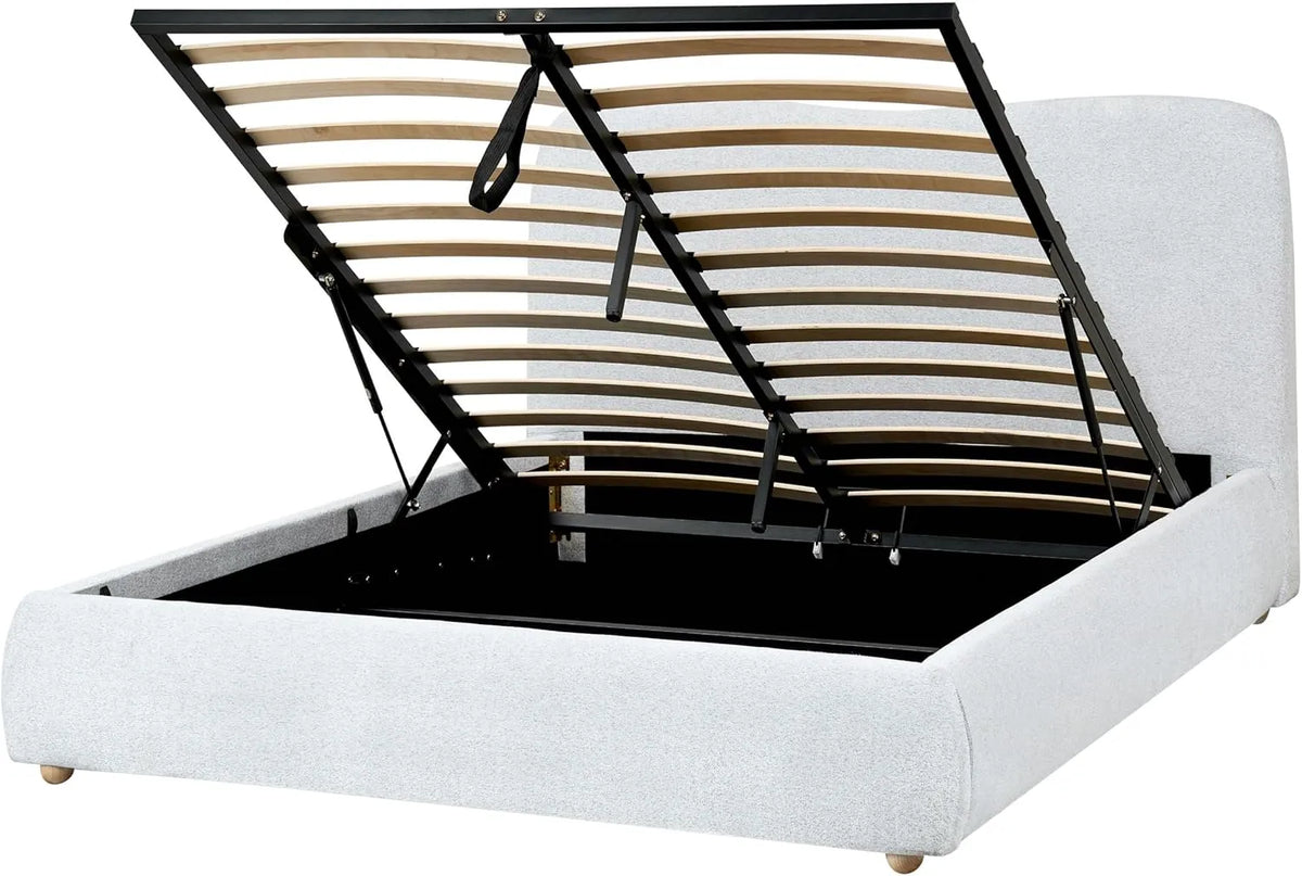 Lit ottoman moderne avec rangement en tissu gris clair 140 x 200 cm