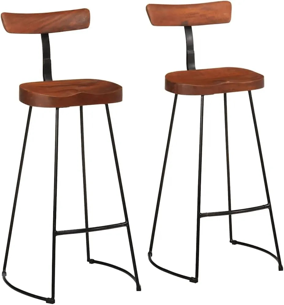 Lot de 2 Tabourets de Bar en Bois de Manguier Massif 49x43x103 cm