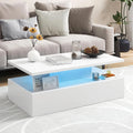 GOPLUS Table Basse LED avec Télécommande, 20 Couleurs et 19 Modes, 8 Niveaux de Luminosité, 110x60x40 cm, Blanc Laqué