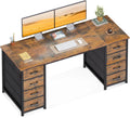 Bureau de Travail en Chêne avec Rangement et Tiroirs en Tissu, 140x48cm, Table Informatique Robuste pour Salon