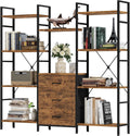 Grande Étagère de Rangement Rustique 4 Niveaux avec 3 Tiroirs en Tissu, Bibliothèque pour Salon, Bureau, Chambre et Cuisine