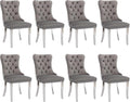 Ensemble de 8 Chaises Velours Gris avec Dossier Ailé et Jambes Argentées