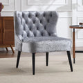 Fauteuil Velours Gris avec Pieds en Bois et Décorations, Chaise de Salon Élégante sans Accoudoirs