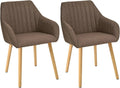 Set de 2 chaises de salle à manger en polyester avec accoudoirs et pieds en bois marron