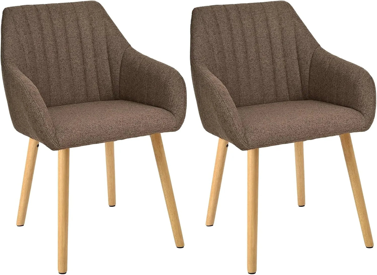 Set de 2 chaises de salle à manger en polyester avec accoudoirs et pieds en bois marron