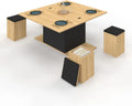 Table Basse Convertible Eden en Bois et Noir avec Poufs - 100 cm