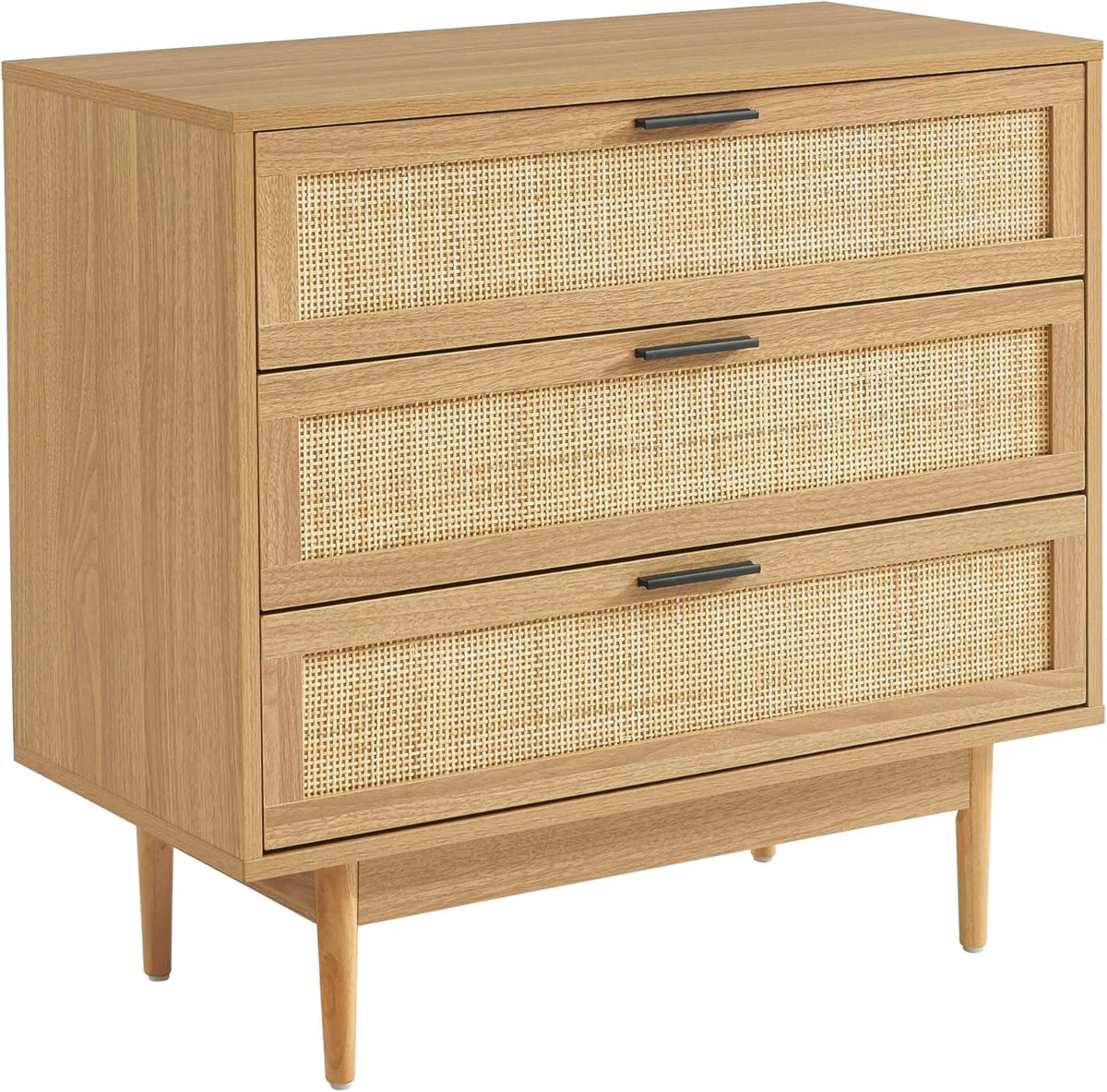 Commode en Chêne et Rotin avec 3 Tiroirs 80 cm - Style Amana