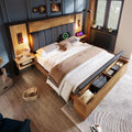 Lit double 160x200 avec rangement, lampe USB et banc intégré