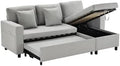 Canapé d'angle convertible moderne avec rangement et porte-gobelet, 3 places en L, option méridienne réversible, gris