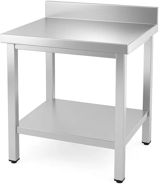 Table Professionnelle en Acier Inoxydable avec Étagère Basse et Dosseret - 700 x 600 mm - Capacité 150 kg