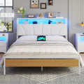 Lit Double 140x190cm LED Moderne avec Rangement et Ports USB