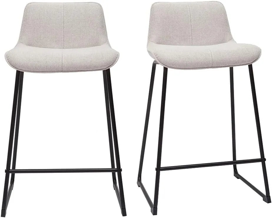 Miliboo Lot de 2 Tabourets de Bar H65 cm en Velours Beige et Métal