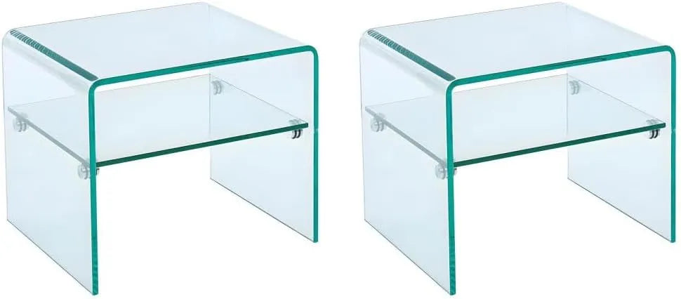 Ensemble de 2 Tables de Nuit avec Niche en Verre Trempé - STILEOS