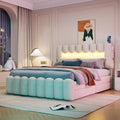Lit double avec LED, USB, chaîne stéréo, 4 tiroirs, 160 x 200 cm, sans matelas, beige