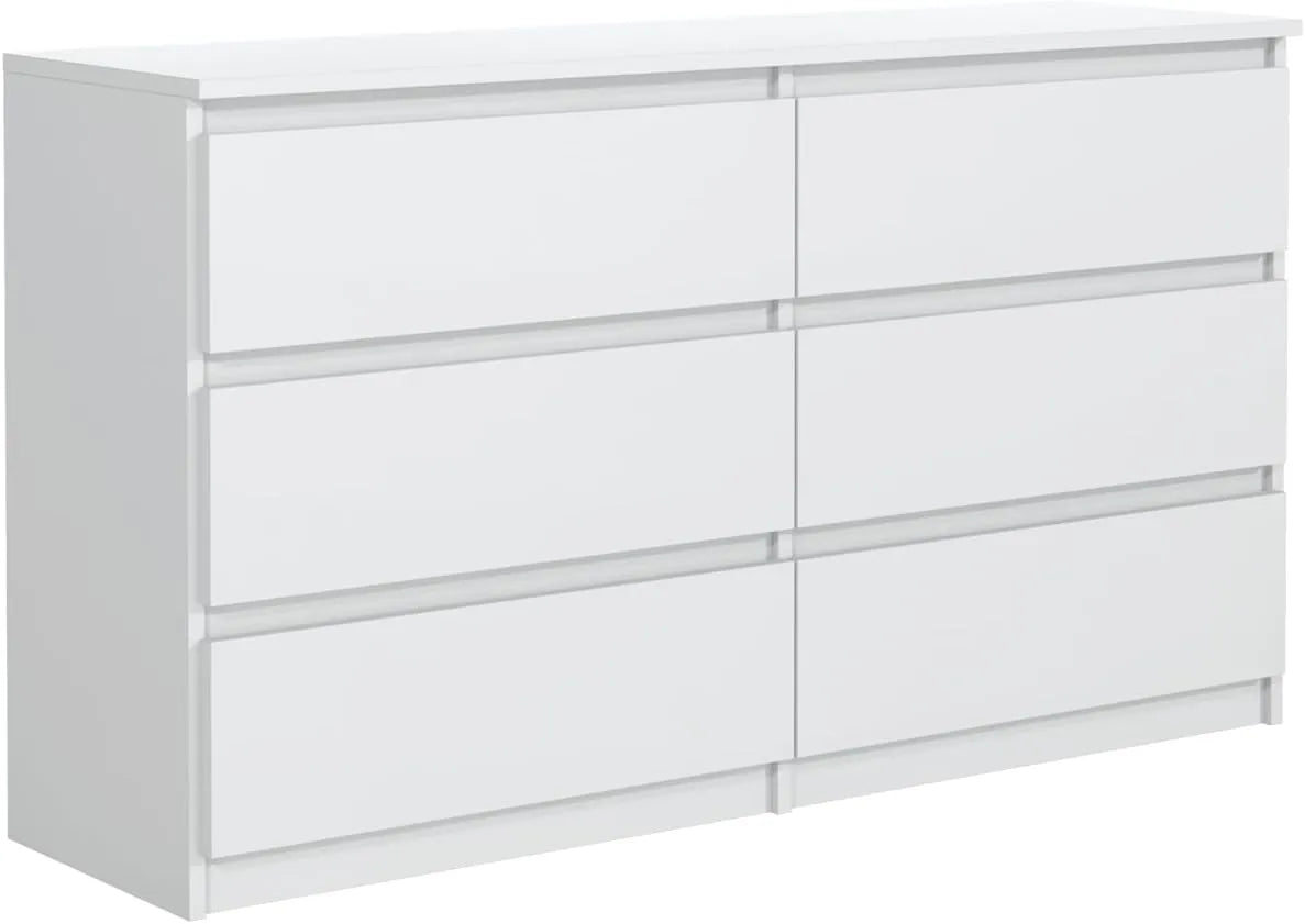 Grande Commode Blanche à 6 Tiroirs - Style Épuré - 140 cm pour Chambre et Bureau
