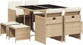 Ensemble de Salle à Manger d'Extérieur 9 pcs en Résine Tressée Beige avec Coussins