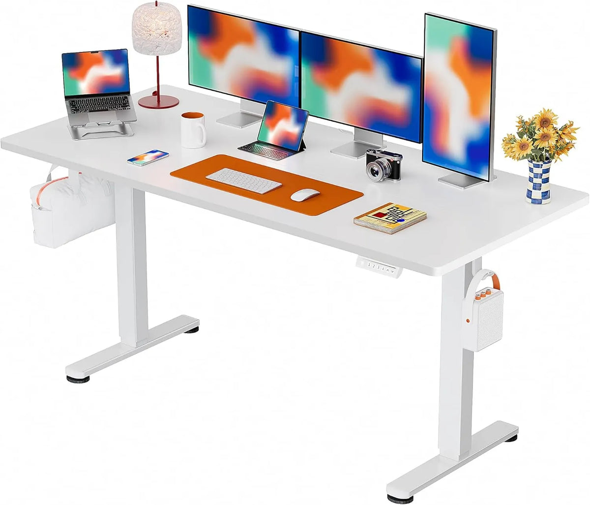 Bureau Électrique Réglable en Hauteur ErGear, avec Panneau Intelligent à Mémoire et Plateaux Blanches, 160x80 cm