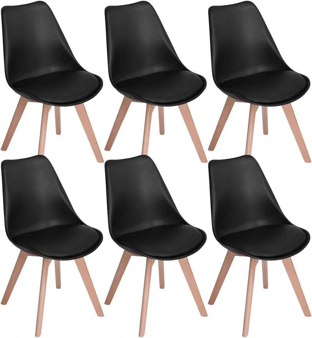 ENSEMBLE de 6 Chaises Scandinaves Rétro en Bois de Hêtre, Noires, pour Salle à Manger ou Bureau