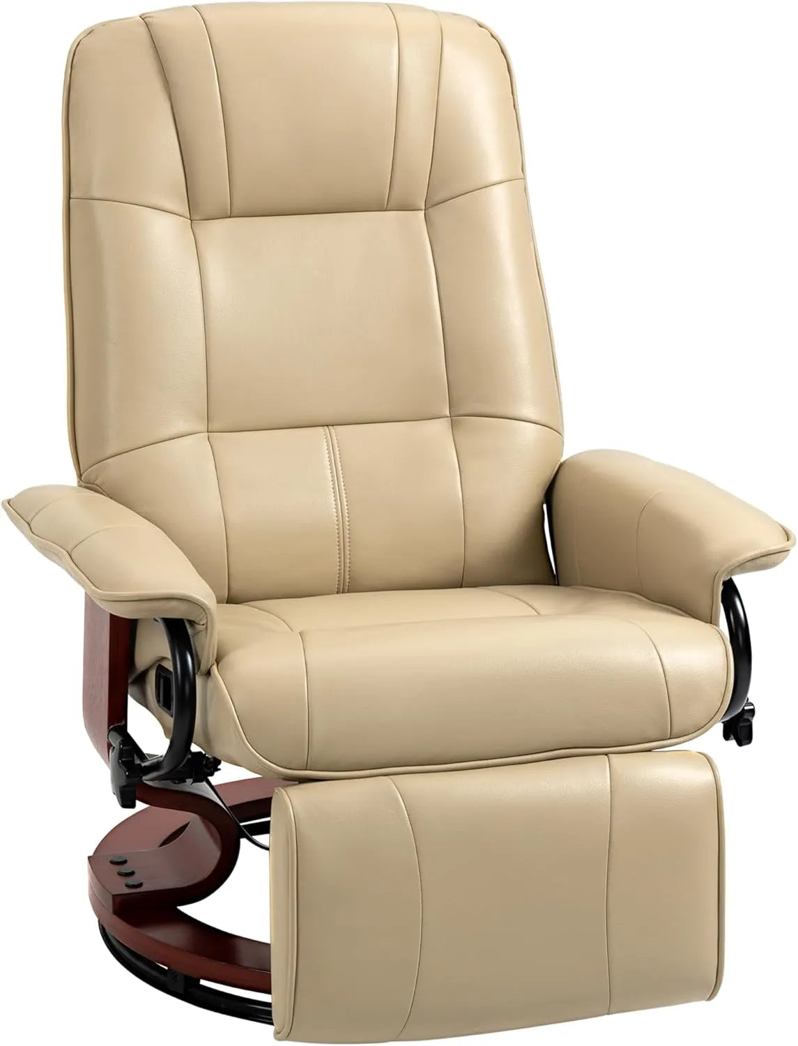Fauteuil Relax Inclinable Pivotant 360° en Bois et Similicuir Crème