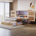 Lit escamotable en bois avec tiroir et design en rotin, transformable en armoire (140 x 200 cm - Naturel)