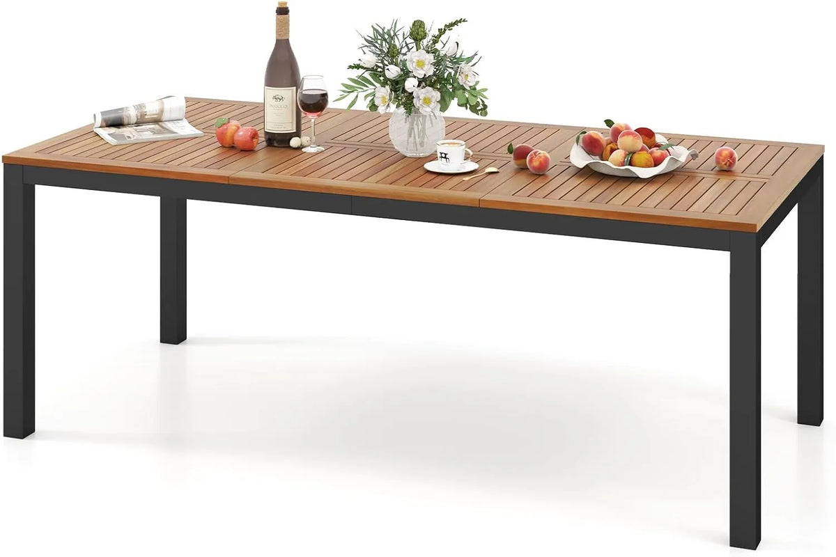 Table de Jardin pour 8 Personnes en Bois d'Acacia avec Cadre Métal