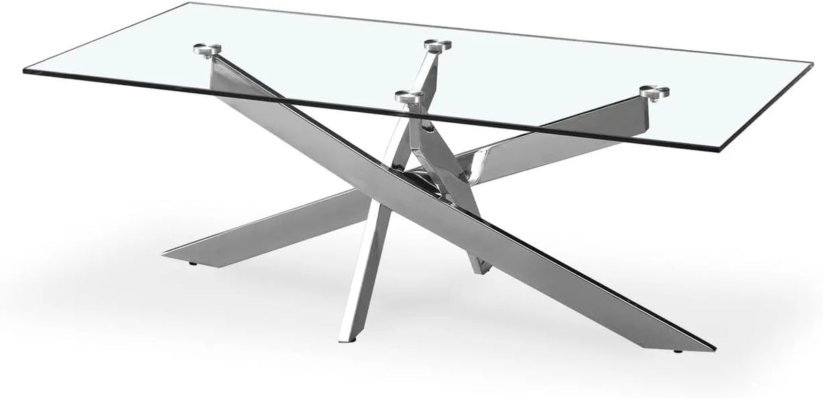 Table Basse Rectangulaire en Verre avec Pieds Chromés - Design Moderne Alix