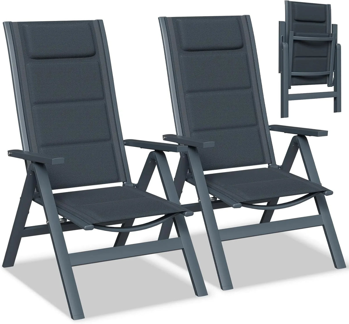 Ensemble de 2 Chaises de Jardin Pliantes en Aluminium - Dossier Réglable 7 Positions, Idéales pour Terrasse et Piscine