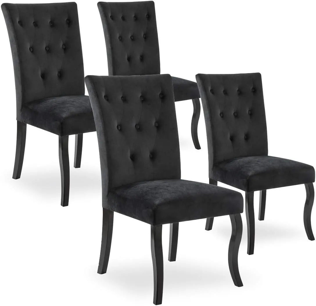 Ensemble de 4 Chaises Chaza Velours Noir Rembourrées Élégantes