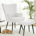 Fauteuil à Oreilles en Tissu Teddy avec Repose-Pieds, Confort 168 Kg, Blanc