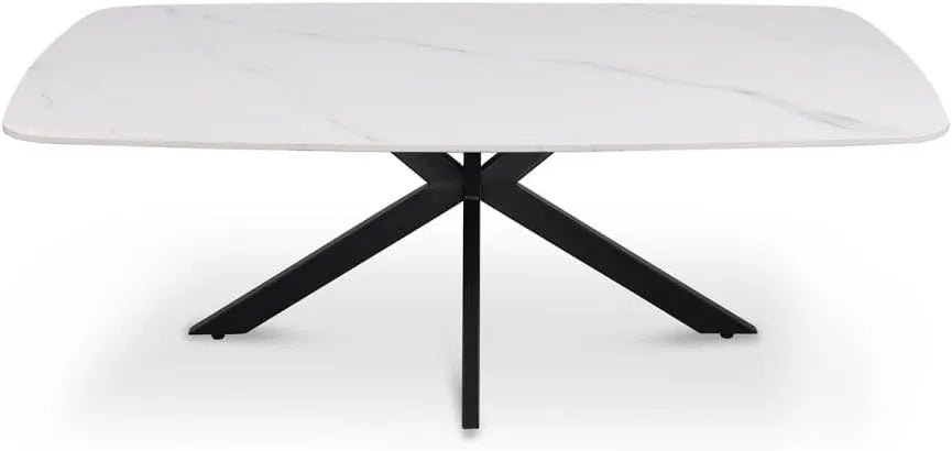 Table Basse Rectangulaire en Pierre Blanche et Métal 130x70 cm - Design Élégant et Moderne