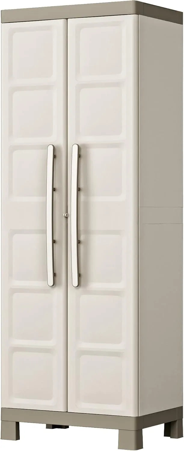 Keter Armoire de Rangement Résine Multifonctionnelle - Étagères Ajustables, Pieds Élevés - Pour Cuisine, Garage, Atelier - Dimensions 68x39x182 cm - Couleur Sable