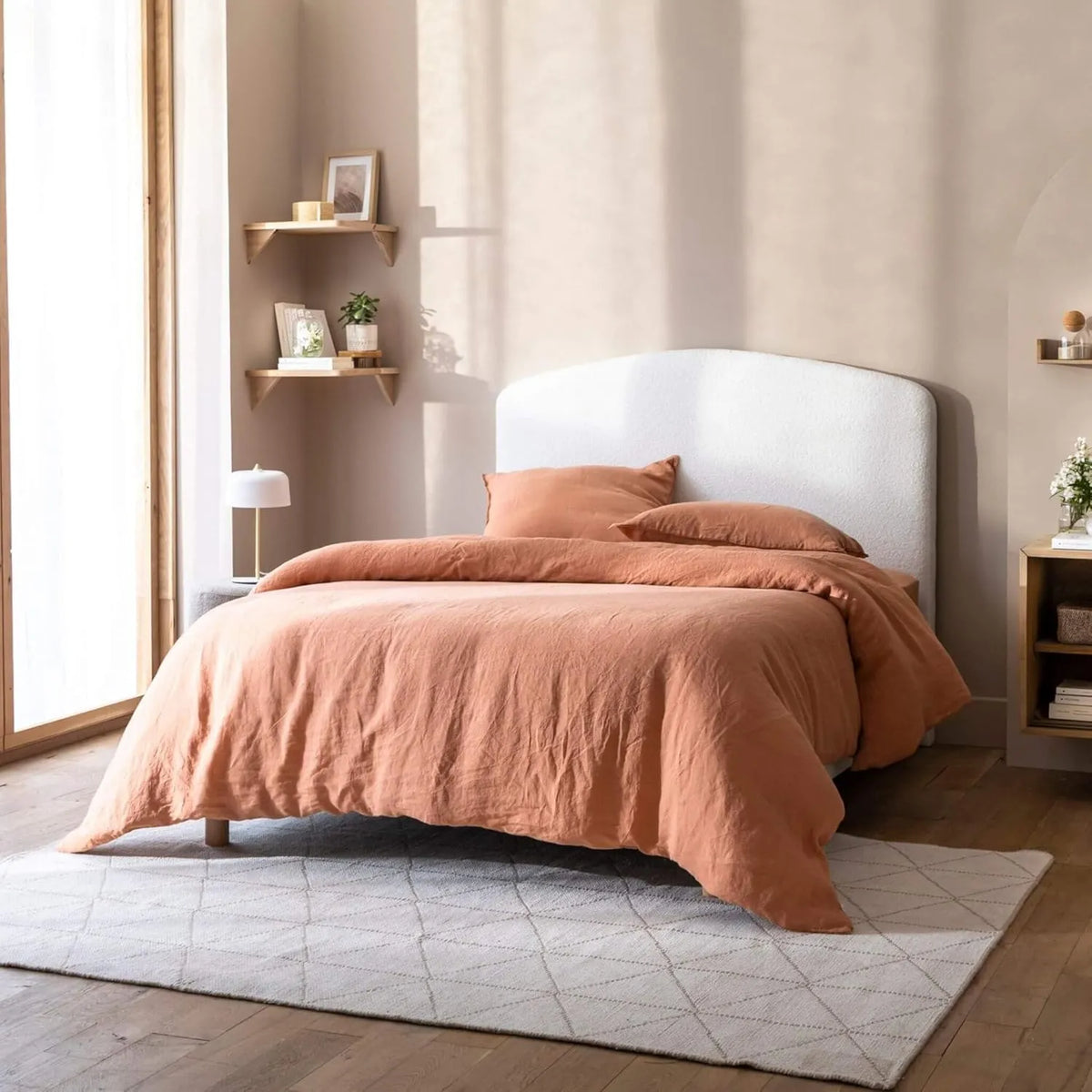 Tête de lit en tissu bouclette 145 cm - Blanc moderne