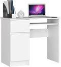 Bureau Informatique Blanc avec Rangement et Tablette Clavier L90 x H77 x P50 cm