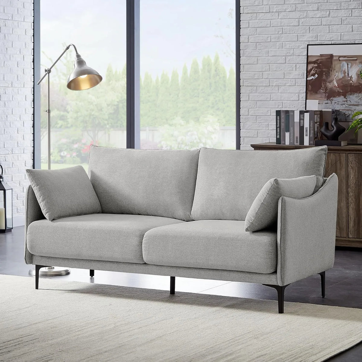 Canapé Industriel 2 Places Sasha en Tissu Gris Clair – Compact et Élégant pour Salon ou Bureau – 173 x 85 x 86 cm