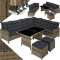 Ensemble de Salon de Jardin Modulable en Rotin - Canapé d'Angle, Table et Poufs, Mobilier pour Balcon et Terrasse Marron