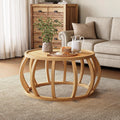 Table Basse Ronde en Bois Massif, 80 cm, Style Ferme avec Base Incurvée